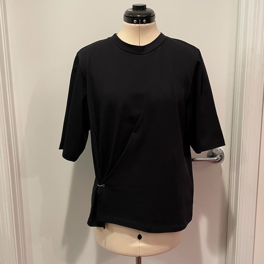 3.1 Phillip Lim Black Gathered T Shirt Size Large.